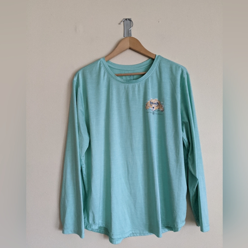Lauren James Light Blue Sun Shirt – Dog Graphic & Coastal Vibes (Size XL)